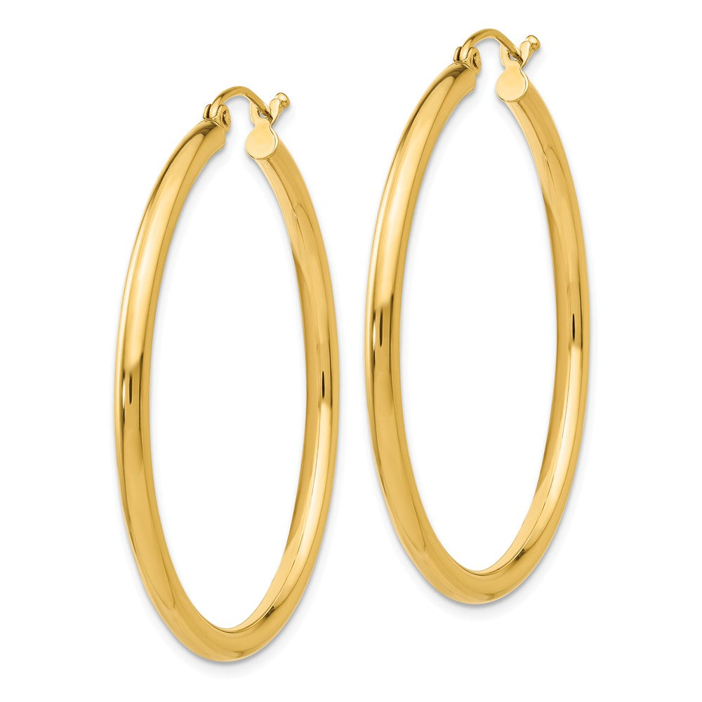 Alternate view of the 2.5mm, 14k Yellow Gold Classic Round Hoop Earrings, 40mm (1 1/2 Inch) by The Black Bow Jewelry Co.