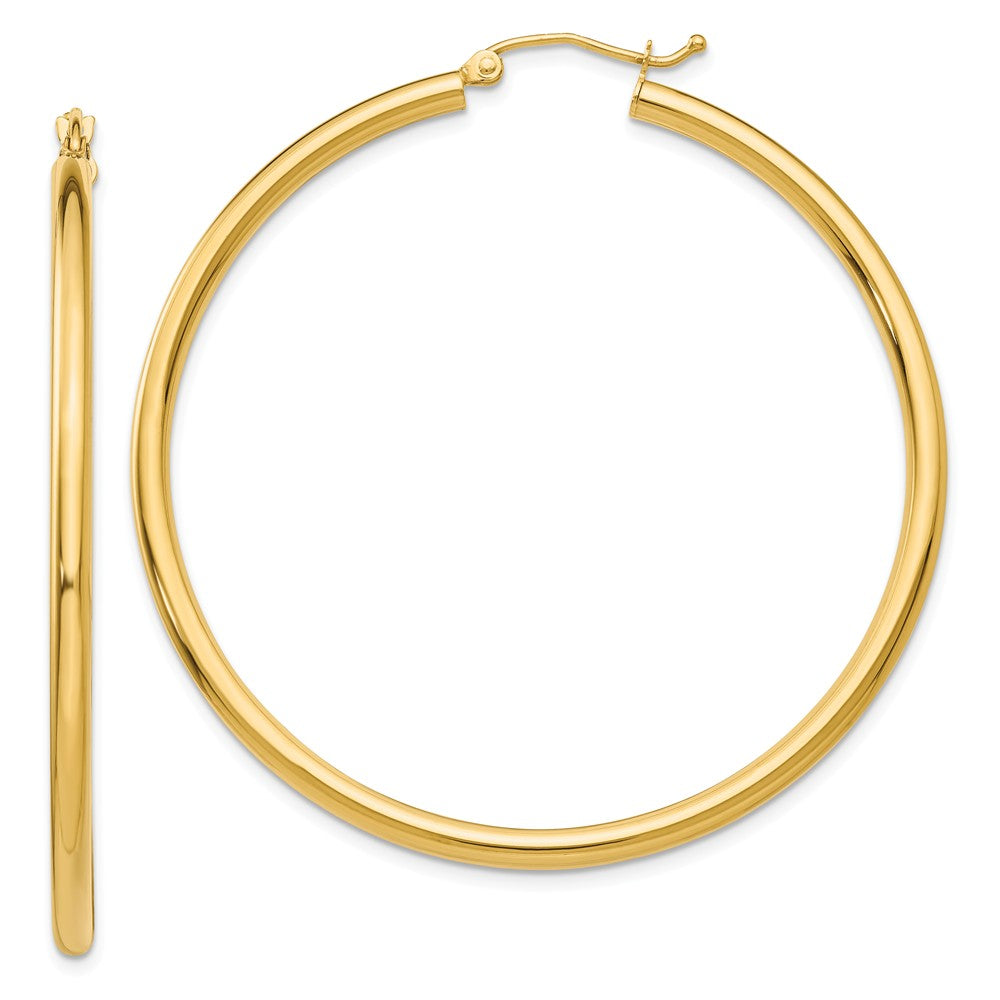 2.5mm, 14k Yellow Gold Classic Round Hoop Earrings, 50mm (1 7/8 Inch), Item E9395-50 by The Black Bow Jewelry Co.