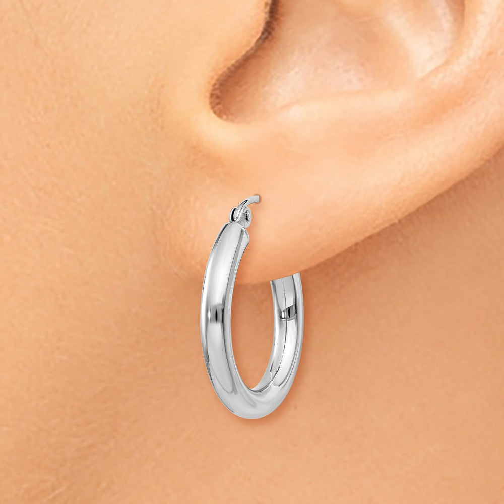 Alternate view of the 3mm, 14k White Gold Classic Round Hoop Earrings, 20mm (3/4 Inch) by The Black Bow Jewelry Co.