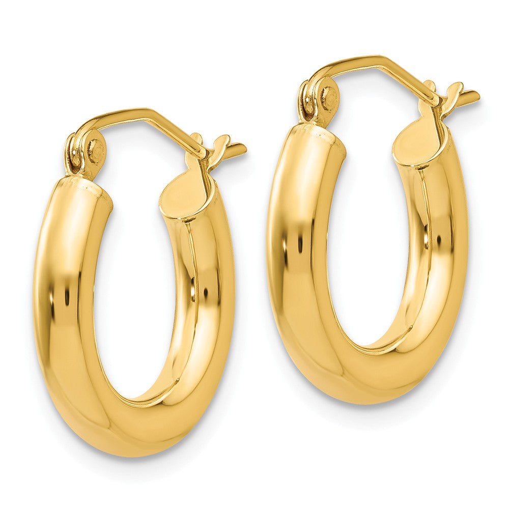 Alternate view of the 3mm, 14k Yellow Gold Classic Round Hoop Earrings, 15mm (9/16 Inch) by The Black Bow Jewelry Co.