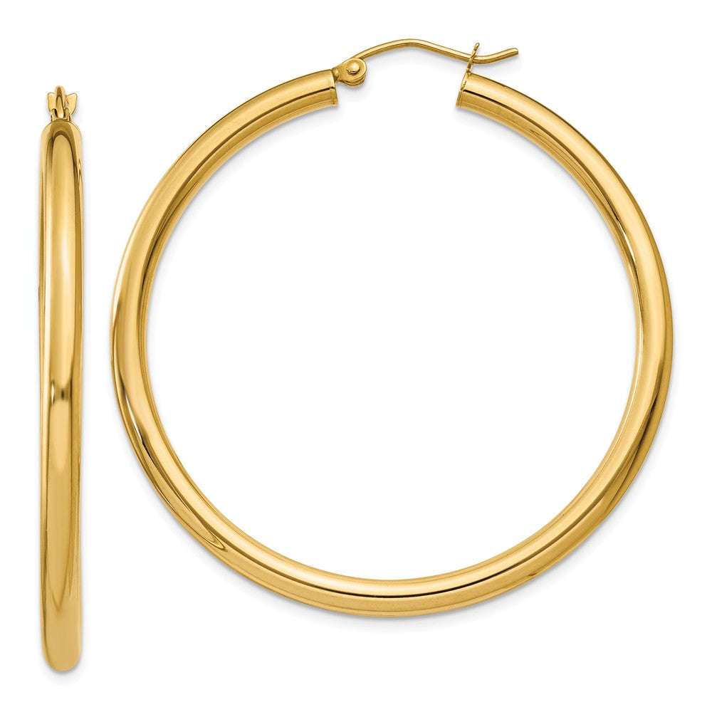 3mm, 14k Yellow Gold Classic Round Hoop Earrings, 45mm (1 3/4 Inch), Item E9401-45 by The Black Bow Jewelry Co.