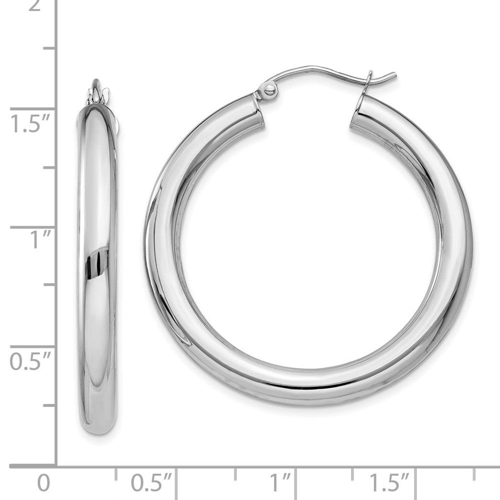 Alternate view of the 4mm, 14k White Gold Classic Round Hoop Earrings, 35mm (1 3/8 Inch) by The Black Bow Jewelry Co.