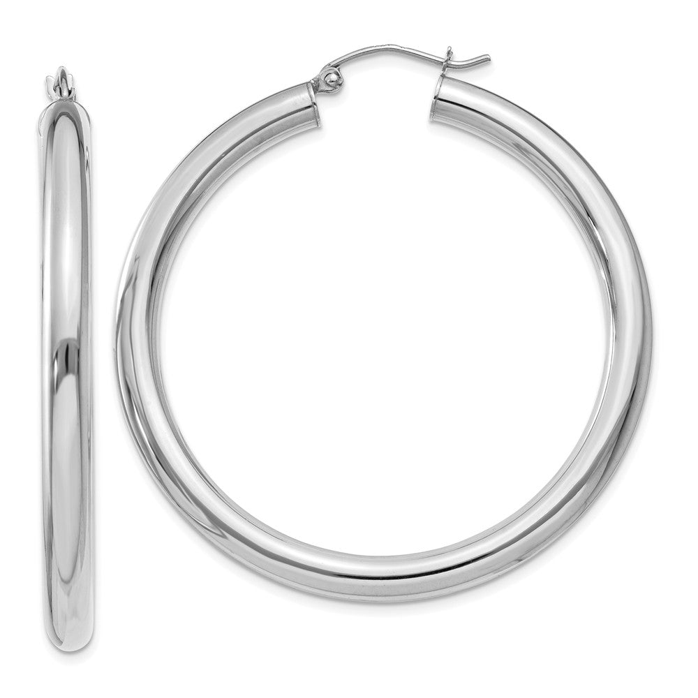 4mm, 14k White Gold Classic Round Hoop Earrings, 45mm (1 3/4 Inch), Item E9403-45 by The Black Bow Jewelry Co.