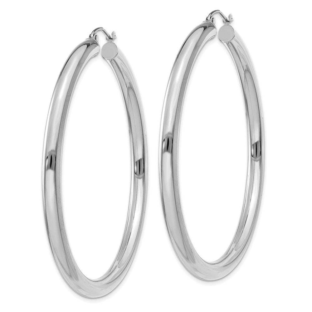 Alternate view of the 4mm, 14k White Gold Classic Round Hoop Earrings, 55mm (2 1/8 Inch) by The Black Bow Jewelry Co.