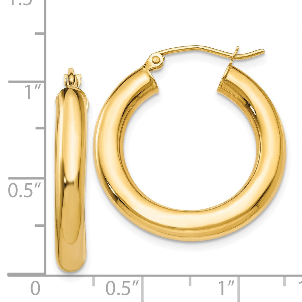 Alternate view of the 4mm, 14k Yellow Gold Classic Round Hoop Earrings, 25mm (1 Inch) by The Black Bow Jewelry Co.