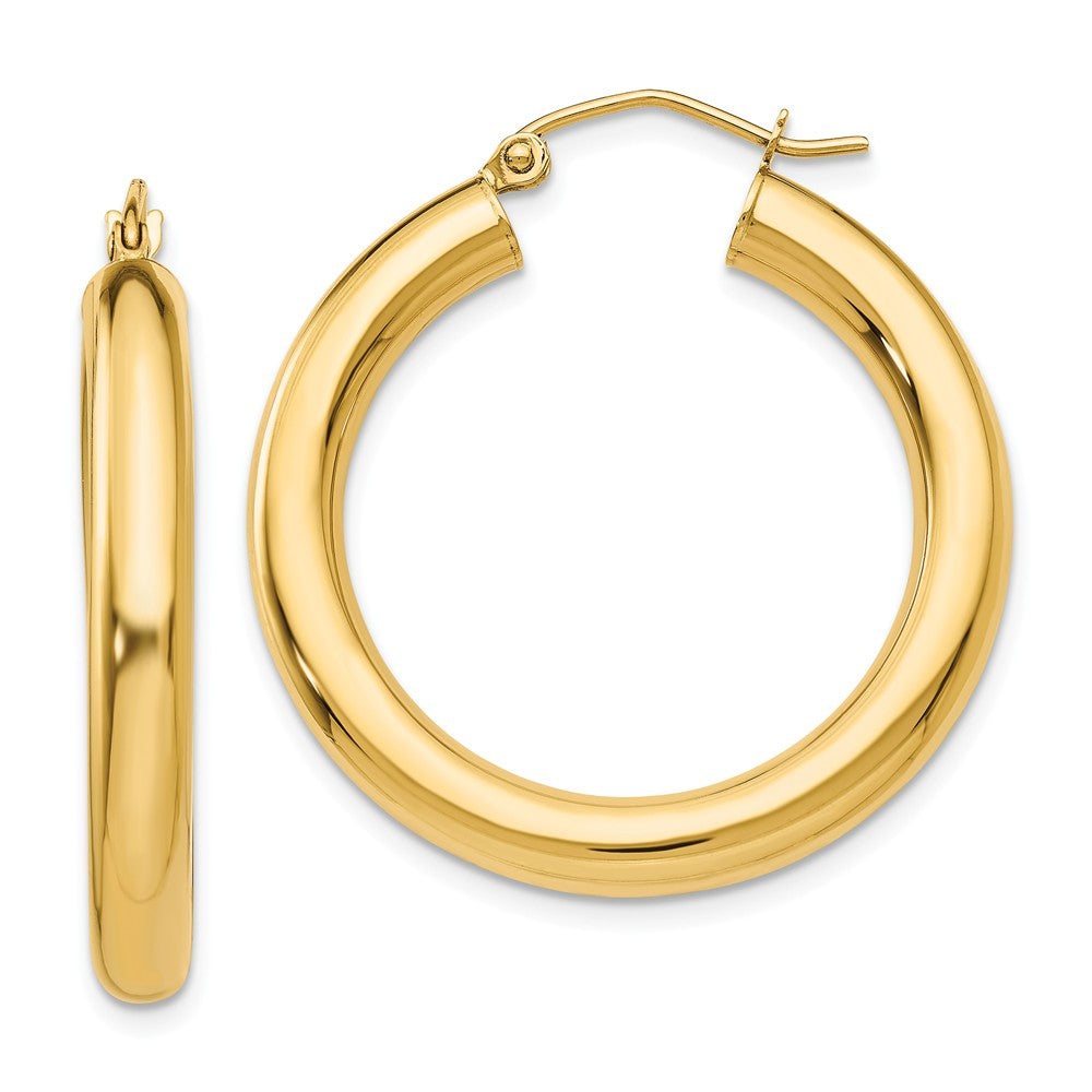 4mm, 14k Yellow Gold Classic Round Hoop Earrings, 30mm (1 1/8 Inch), Item E9404-30 by The Black Bow Jewelry Co.