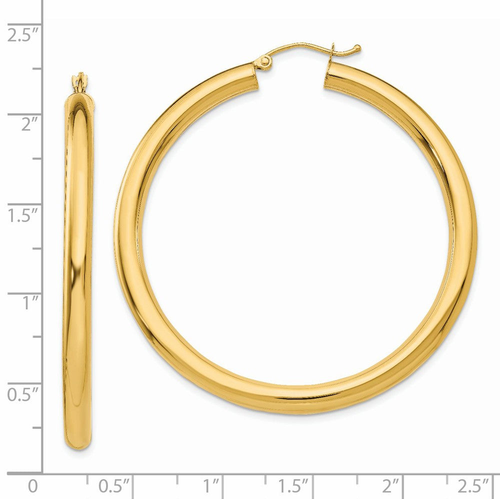 Alternate view of the 4mm, 14k Yellow Gold Classic Round Hoop Earrings, 50mm (1 7/8 Inch) by The Black Bow Jewelry Co.