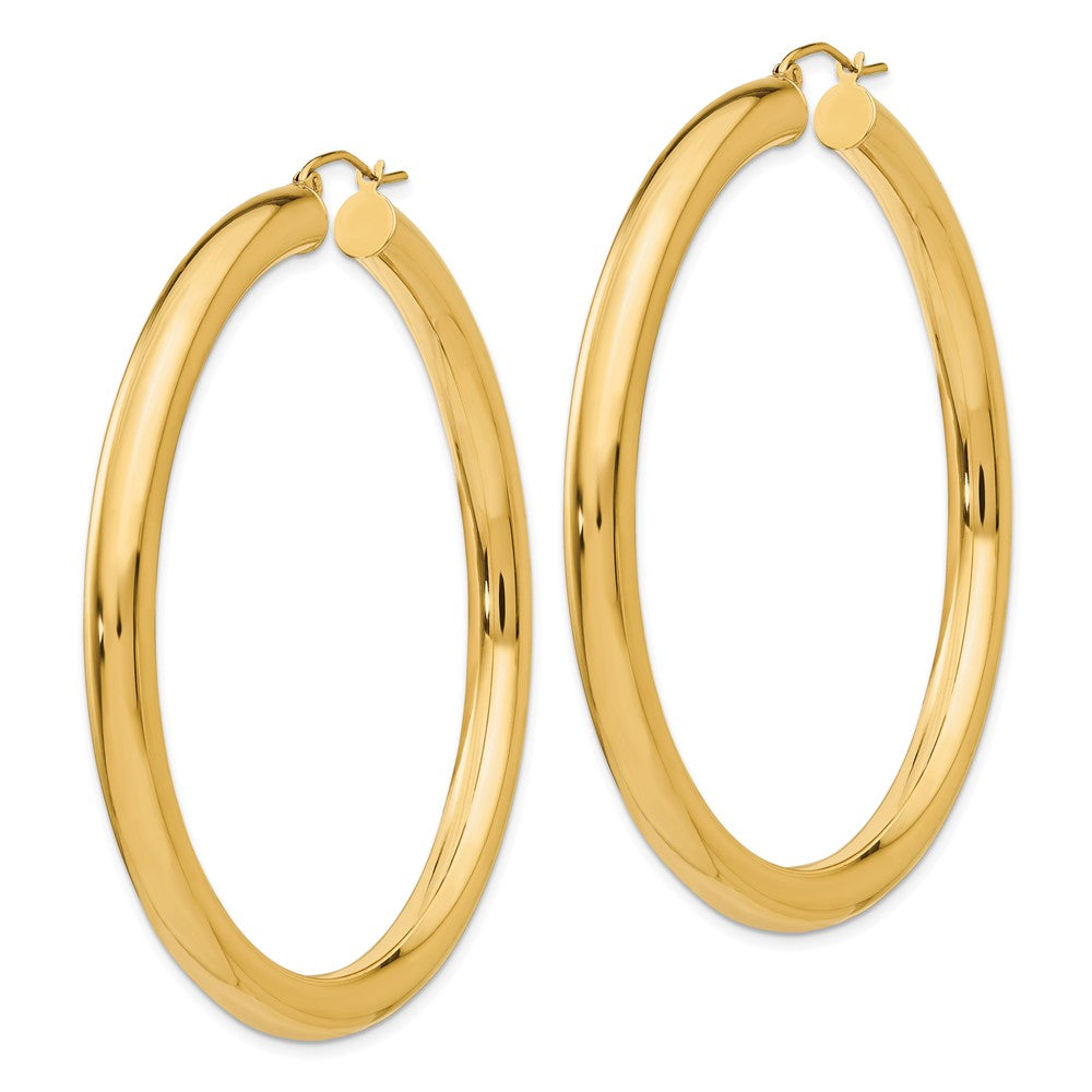 Alternate view of the 5mm, 14k Yellow Gold Classic Round Hoop Earrings, 60mm (2 3/8 Inch) by The Black Bow Jewelry Co.