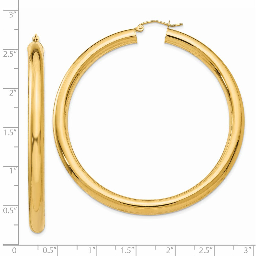 Alternate view of the 5mm, 14k Yellow Gold Classic Round Hoop Earrings, 60mm (2 3/8 Inch) by The Black Bow Jewelry Co.