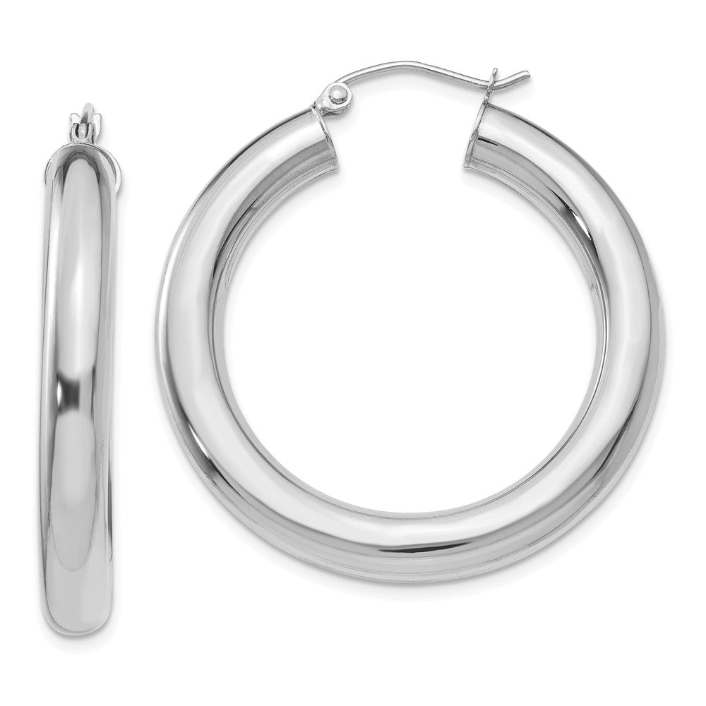 5mm, 14k White Gold Classic Round Hoop Earrings, 35mm (1 3/8 Inch), Item E9409-35 by The Black Bow Jewelry Co.