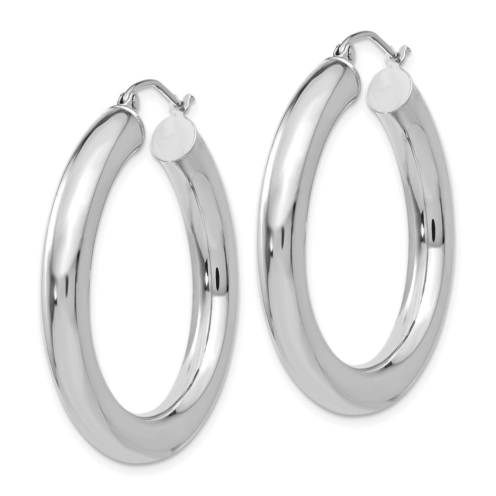 Alternate view of the 5mm, 14k White Gold Classic Round Hoop Earrings, 35mm (1 3/8 Inch) by The Black Bow Jewelry Co.