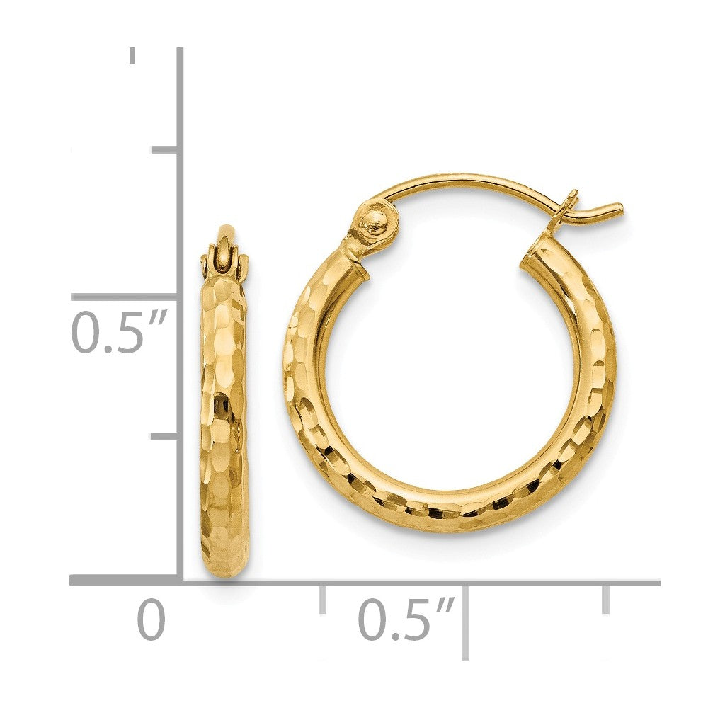 Alternate view of the 2mm, 14k Yellow Gold Diamond-cut Hoops, 15mm (9/16 Inch) by The Black Bow Jewelry Co.