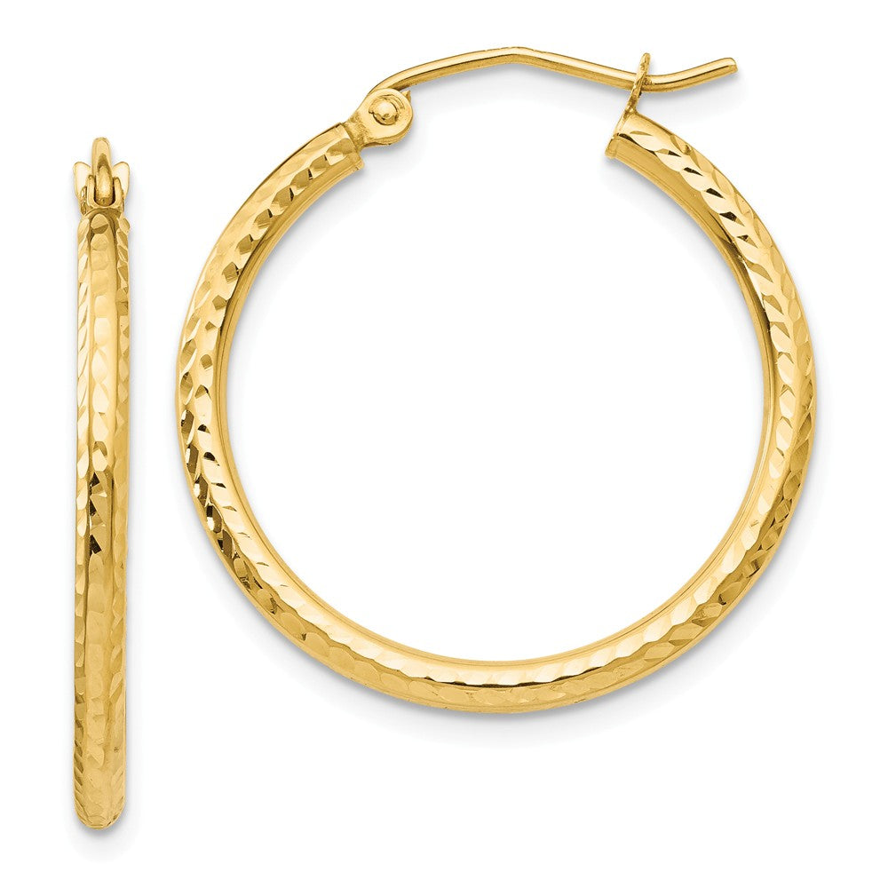 2mm, 14k Yellow Gold Diamond-cut Hoops, 25mm (1 Inch), Item E9411-25 by The Black Bow Jewelry Co.