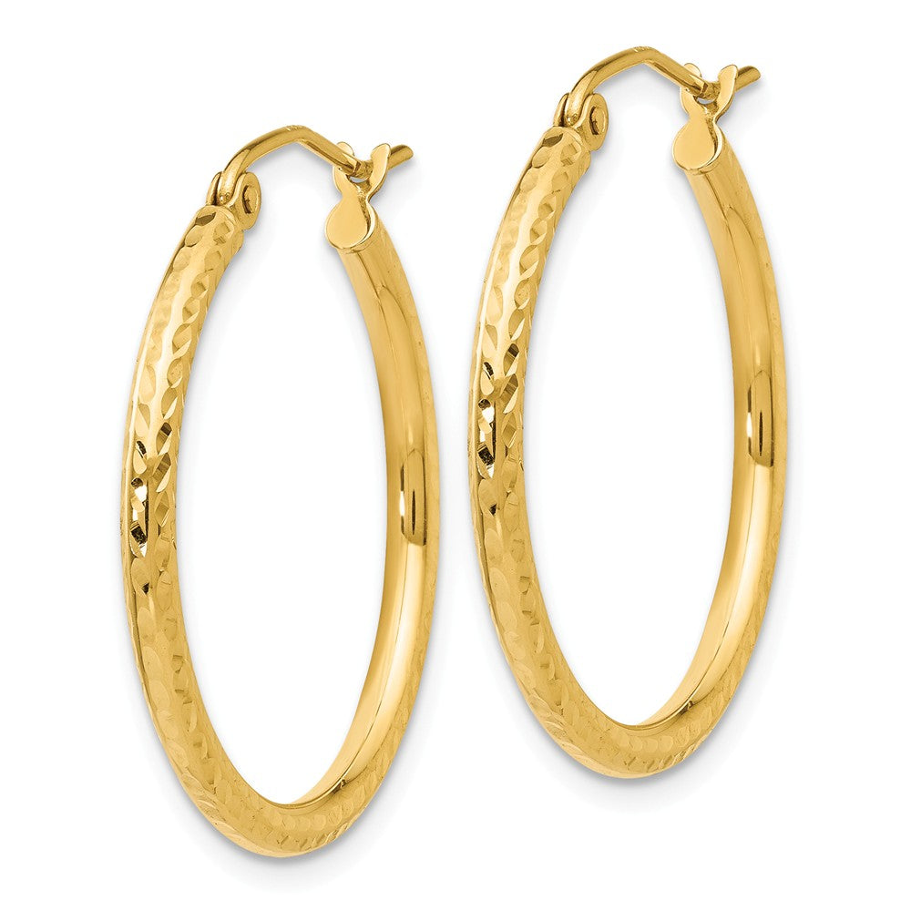 Alternate view of the 2mm, 14k Yellow Gold Diamond-cut Hoops, 25mm (1 Inch) by The Black Bow Jewelry Co.