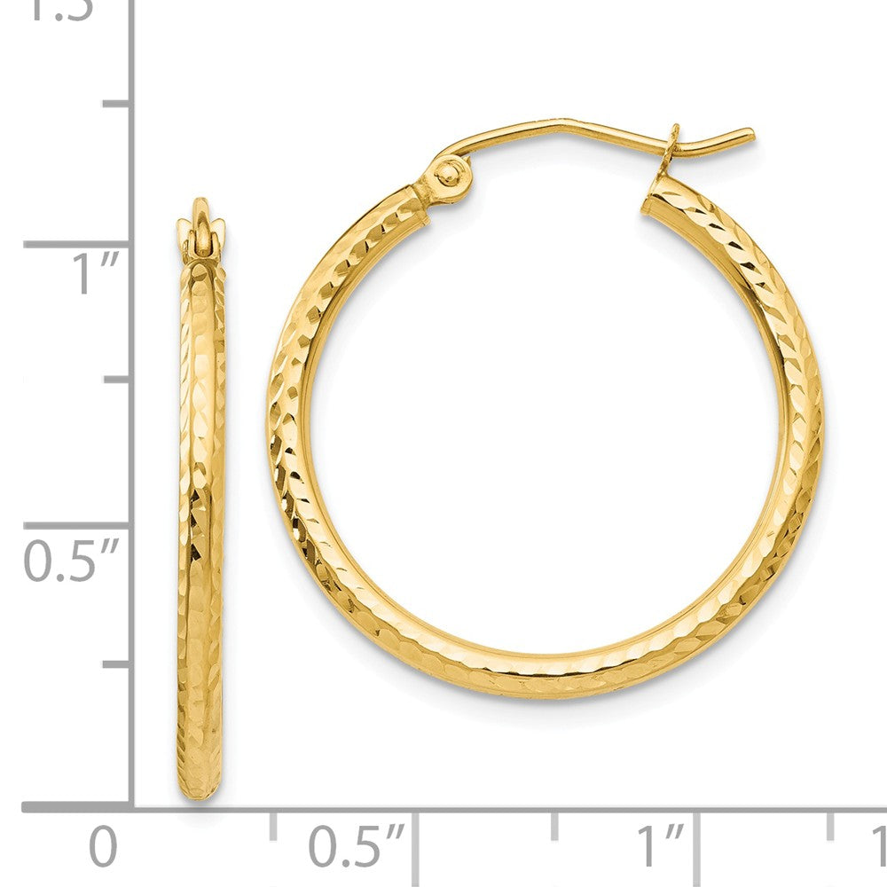 Alternate view of the 2mm, 14k Yellow Gold Diamond-cut Hoops, 25mm (1 Inch) by The Black Bow Jewelry Co.