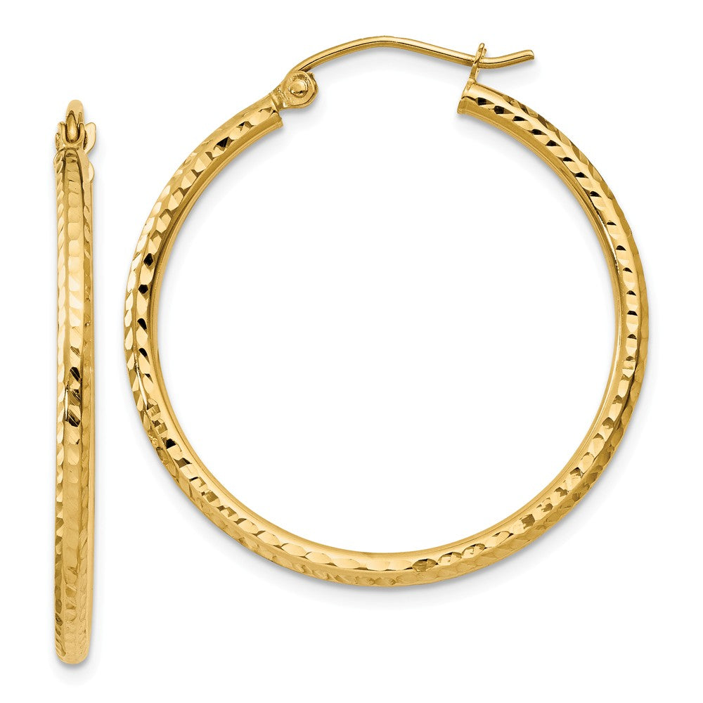 2mm, 14k Yellow Gold Diamond-cut Hoops, 30mm (1 1/8 Inch), Item E9411-30 by The Black Bow Jewelry Co.