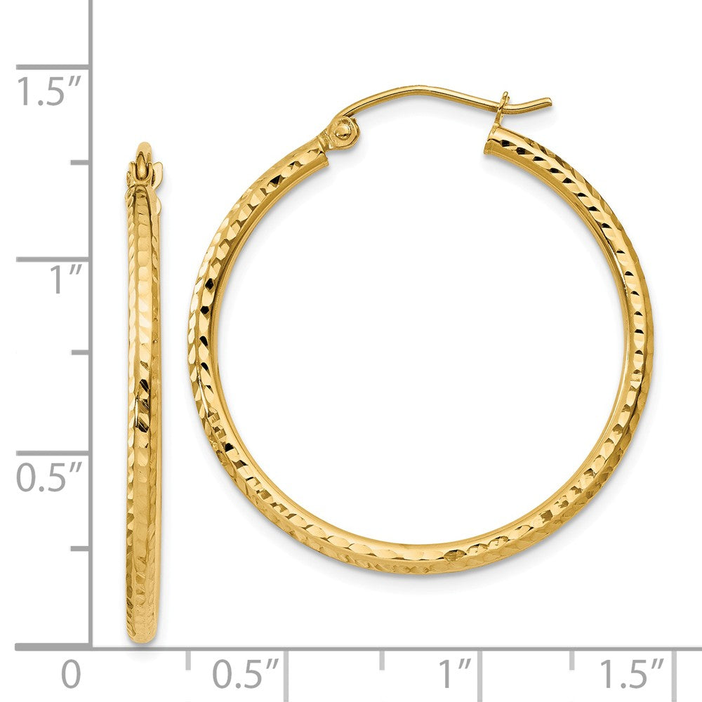Alternate view of the 2mm, 14k Yellow Gold Diamond-cut Hoops, 30mm (1 1/8 Inch) by The Black Bow Jewelry Co.