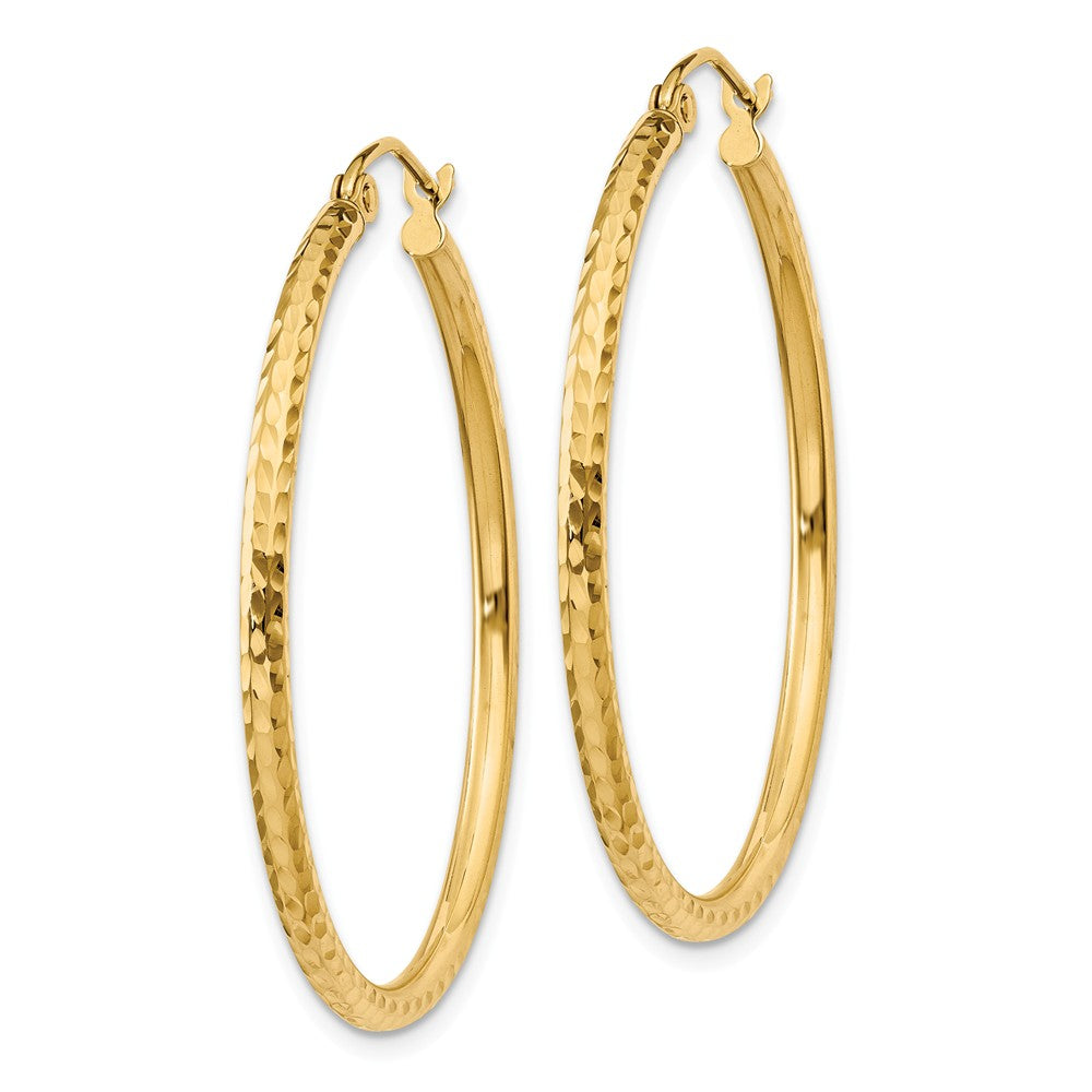 Alternate view of the 2mm, 14k Yellow Gold Diamond-cut Hoops, 35mm (1 3/8 Inch) by The Black Bow Jewelry Co.