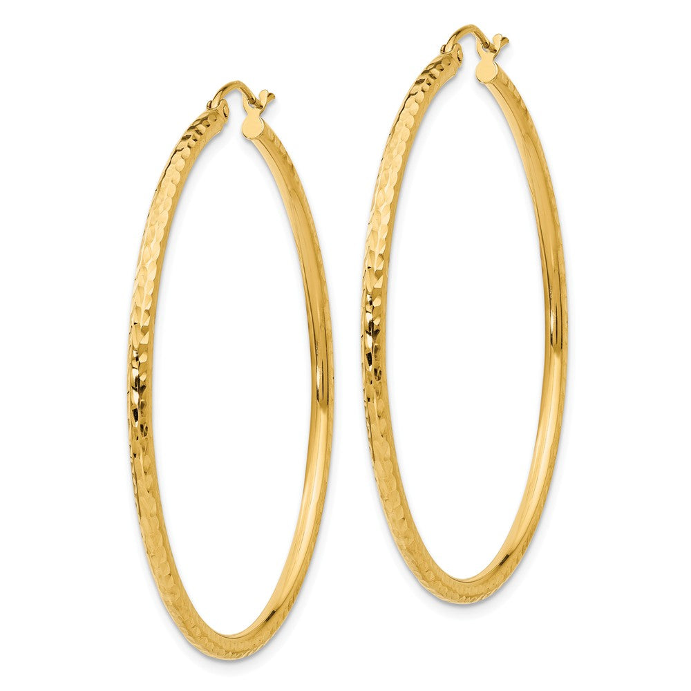Alternate view of the 2mm, 14k Yellow Gold Diamond-cut Hoops, 45mm (1 3/4 Inch) by The Black Bow Jewelry Co.