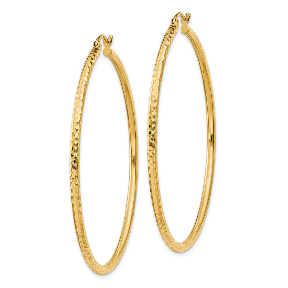 Alternate view of the 2mm, 14k Yellow Gold Diamond-cut Hoops, 50mm (1 7/8 Inch) by The Black Bow Jewelry Co.