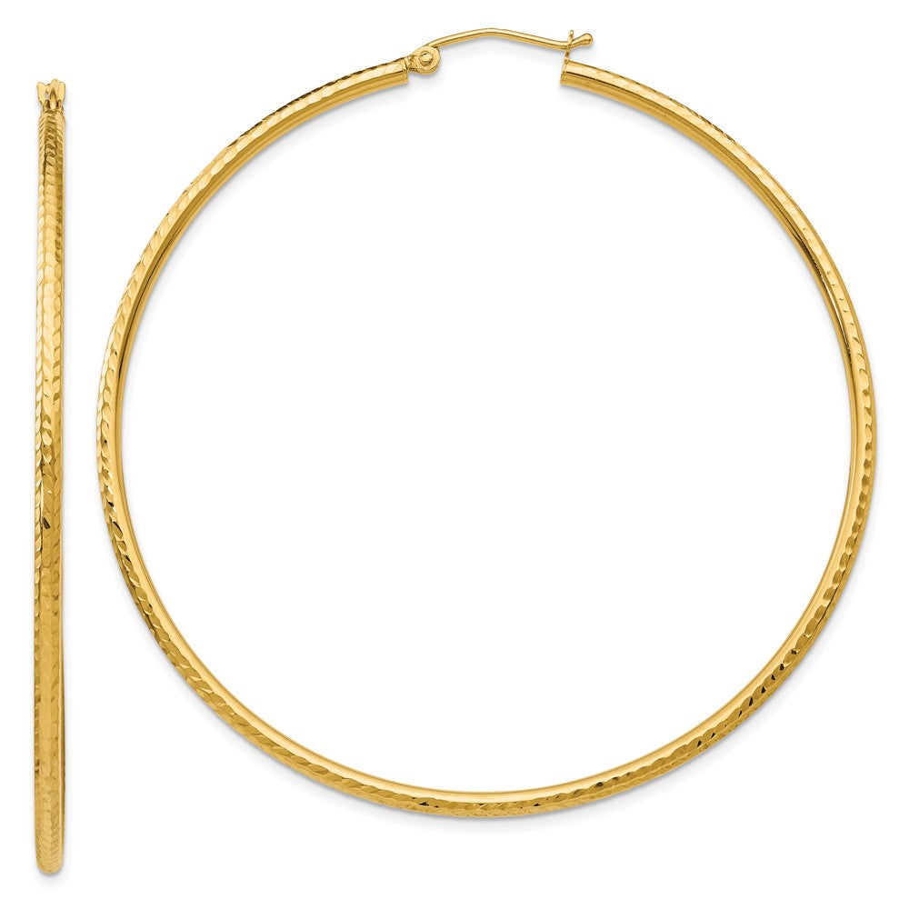 2mm, 14k Yellow Gold Diamond-cut Hoops, 60mm (2 3/8 Inch), Item E9412-60 by The Black Bow Jewelry Co.