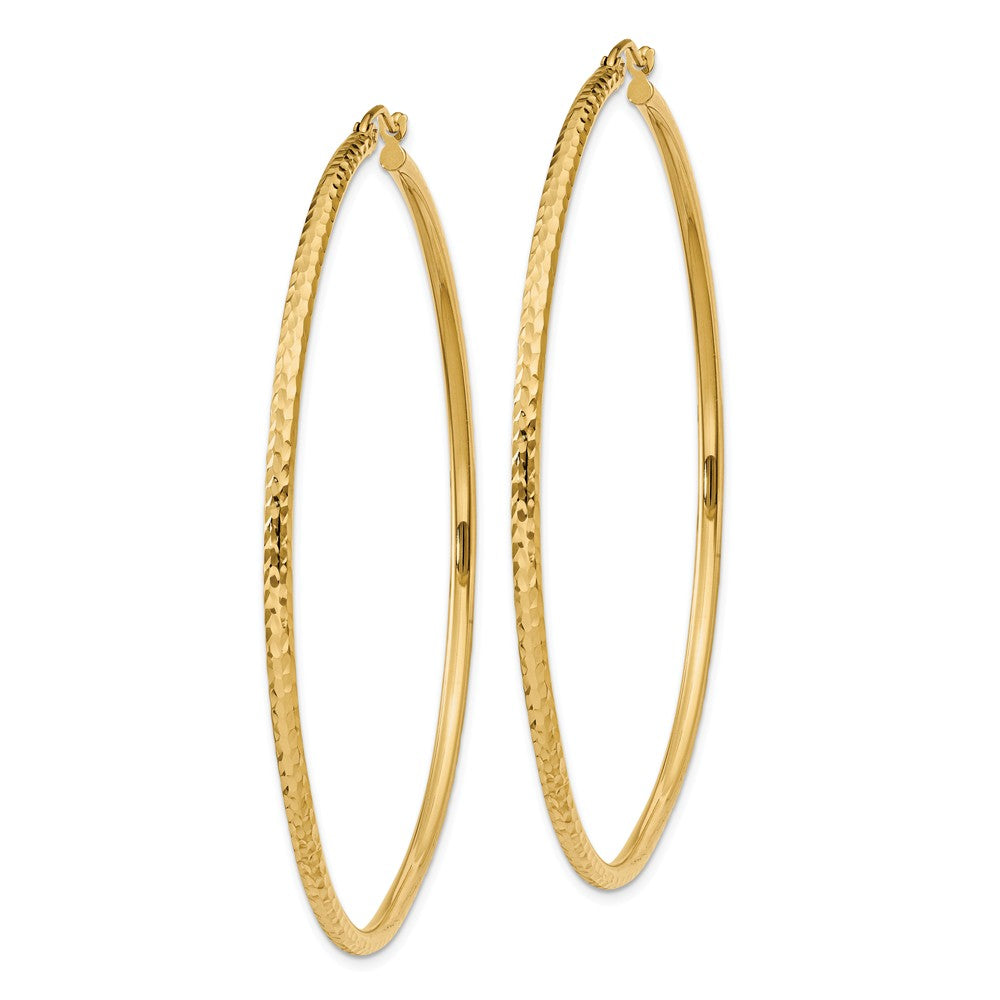 Alternate view of the 2mm, 14k Yellow Gold Diamond-cut Hoops, 60mm (2 3/8 Inch) by The Black Bow Jewelry Co.