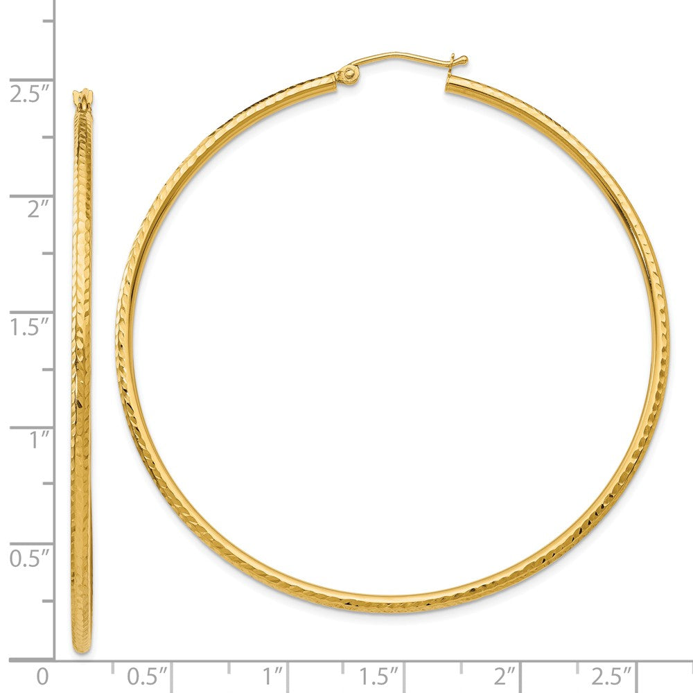 Alternate view of the 2mm, 14k Yellow Gold Diamond-cut Hoops, 60mm (2 3/8 Inch) by The Black Bow Jewelry Co.