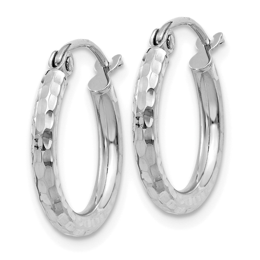 Alternate view of the 2mm, 14k White Gold Diamond-cut Hoops, 15mm (9/16 Inch) by The Black Bow Jewelry Co.