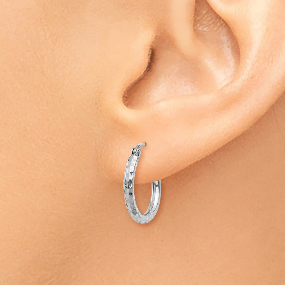 Alternate view of the 2mm, 14k White Gold Diamond-cut Hoops, 15mm (9/16 Inch) by The Black Bow Jewelry Co.