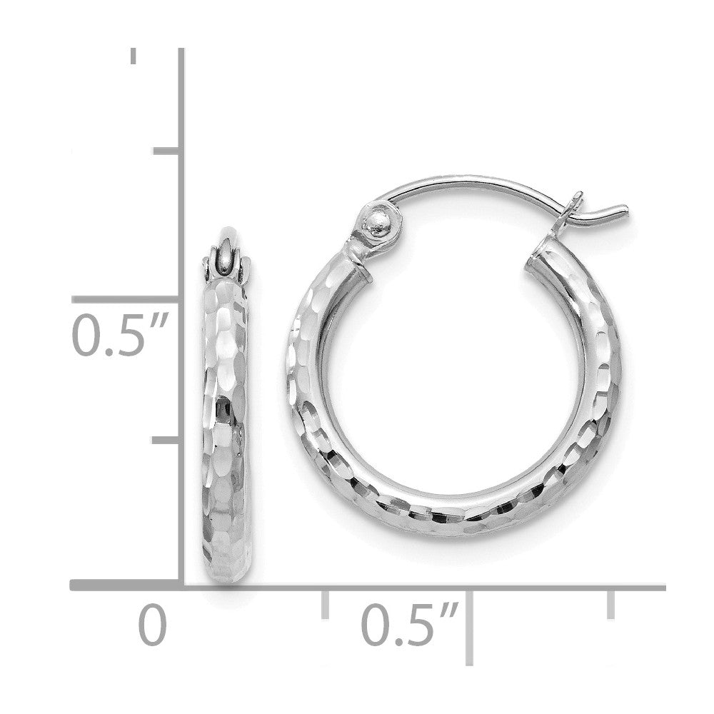 Alternate view of the 2mm, 14k White Gold Diamond-cut Hoops, 15mm (9/16 Inch) by The Black Bow Jewelry Co.