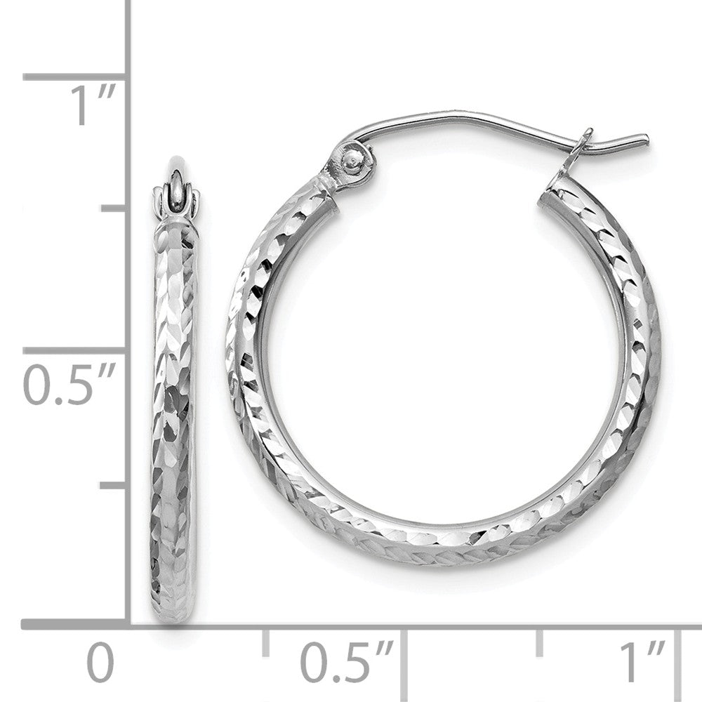 Alternate view of the 2mm, 14k White Gold Diamond-cut Hoops, 20mm (3/4 Inch) by The Black Bow Jewelry Co.