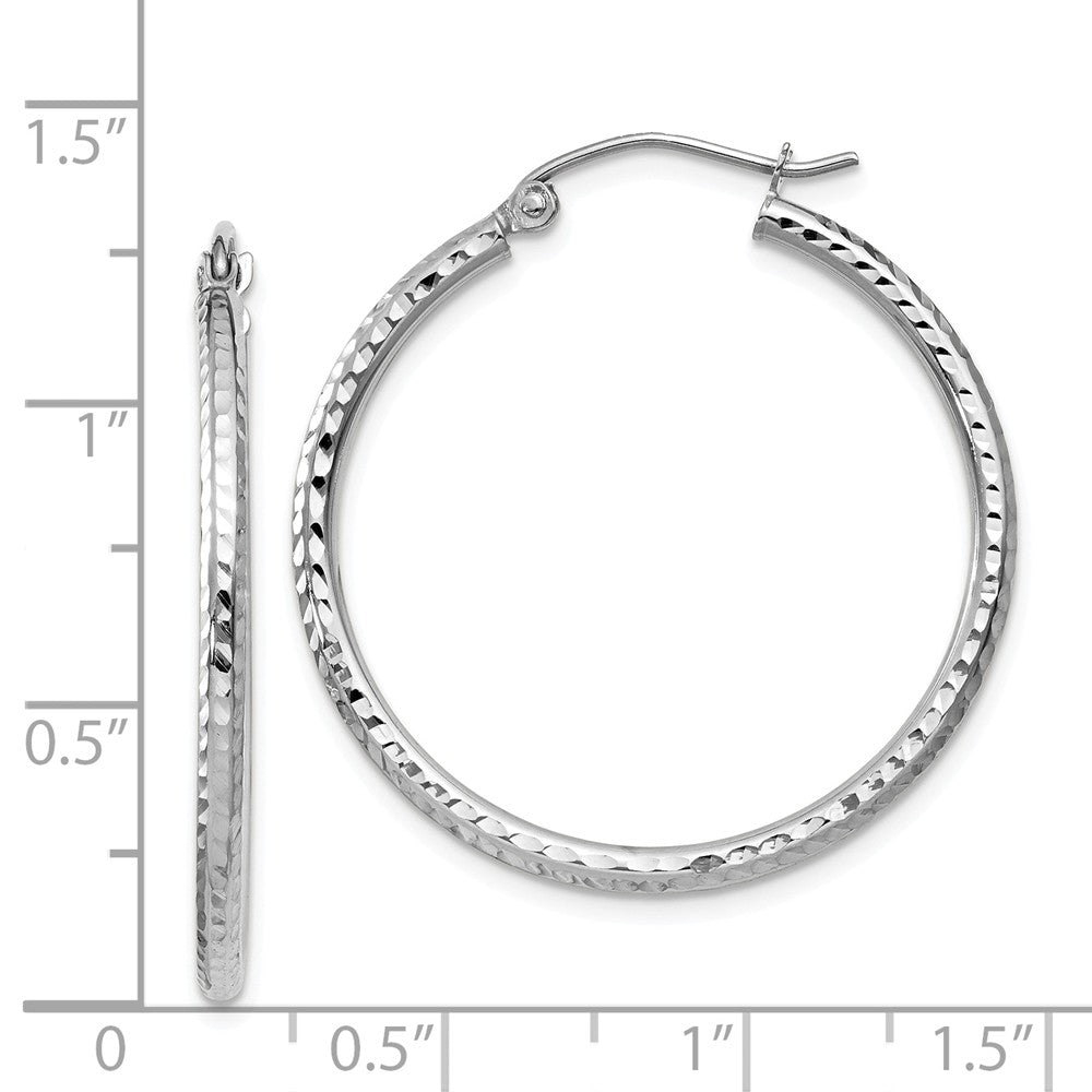 Alternate view of the 2mm, 14k White Gold Diamond-cut Hoops, 30mm (1 1/8 Inch) by The Black Bow Jewelry Co.