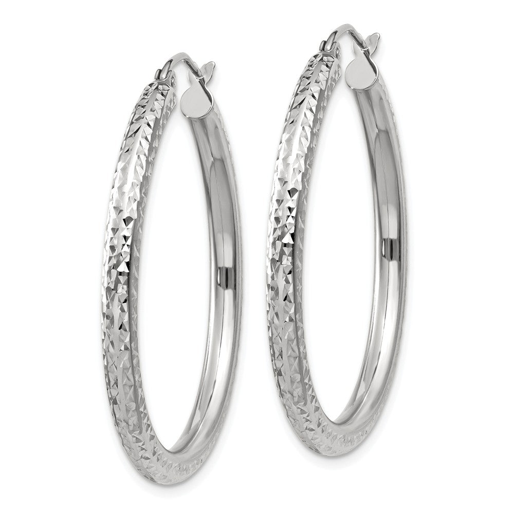 Alternate view of the 3mm, 14k White Gold Diamond-cut Hoops, 35mm (1 3/8 Inch) by The Black Bow Jewelry Co.