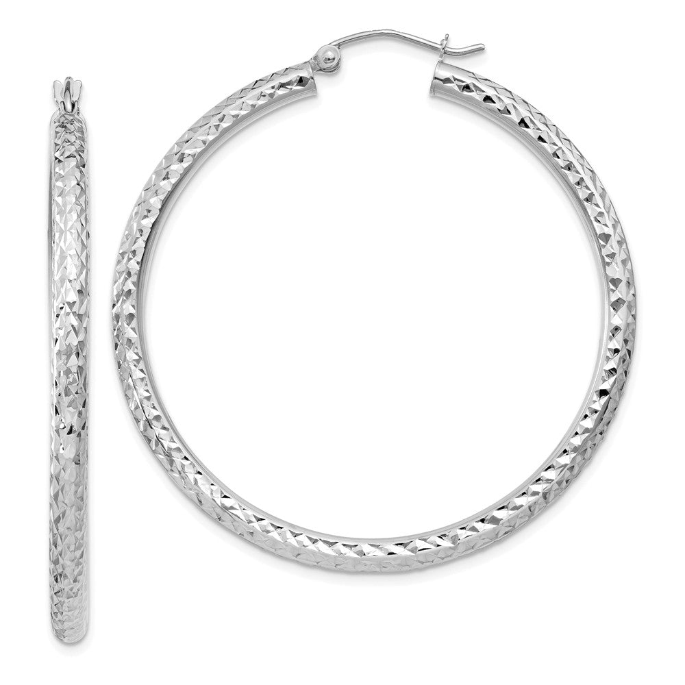3mm, 14k White Gold Diamond-cut Hoops, 45mm (1 3/4 Inch), Item E9417-45 by The Black Bow Jewelry Co.