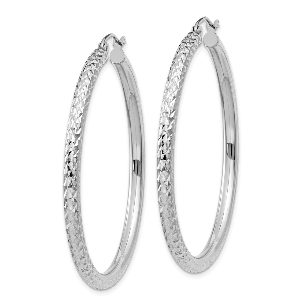 Alternate view of the 3mm, 14k White Gold Diamond-cut Hoops, 45mm (1 3/4 Inch) by The Black Bow Jewelry Co.