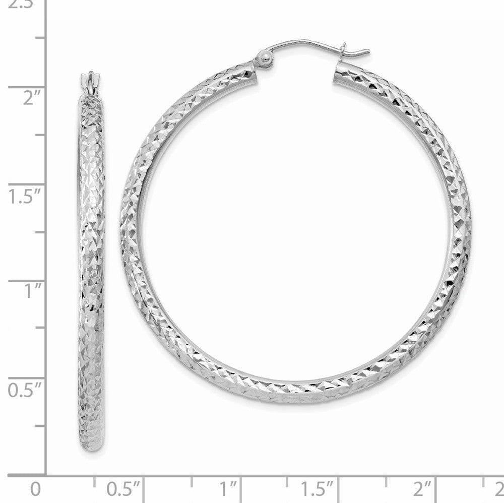 Alternate view of the 3mm, 14k White Gold Diamond-cut Hoops, 45mm (1 3/4 Inch) by The Black Bow Jewelry Co.