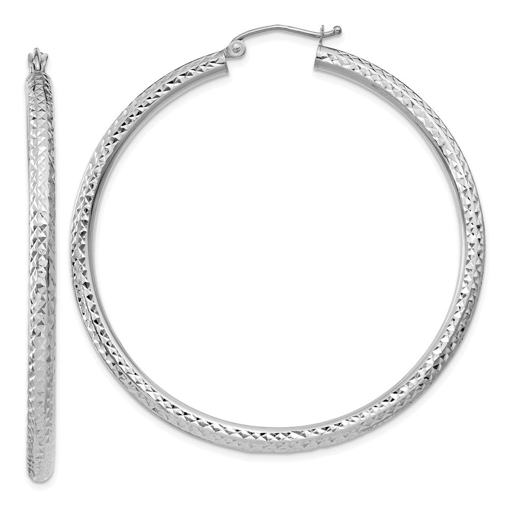 3mm, 14k White Gold Diamond-cut Hoops, 50mm (1 7/8 Inch), Item E9417-50 by The Black Bow Jewelry Co.