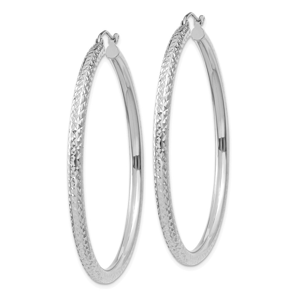 Alternate view of the 3mm, 14k White Gold Diamond-cut Hoops, 50mm (1 7/8 Inch) by The Black Bow Jewelry Co.
