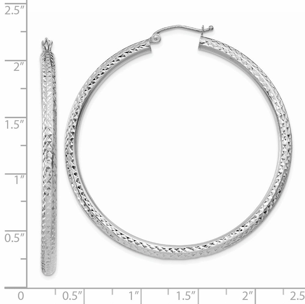 Alternate view of the 3mm, 14k White Gold Diamond-cut Hoops, 50mm (1 7/8 Inch) by The Black Bow Jewelry Co.