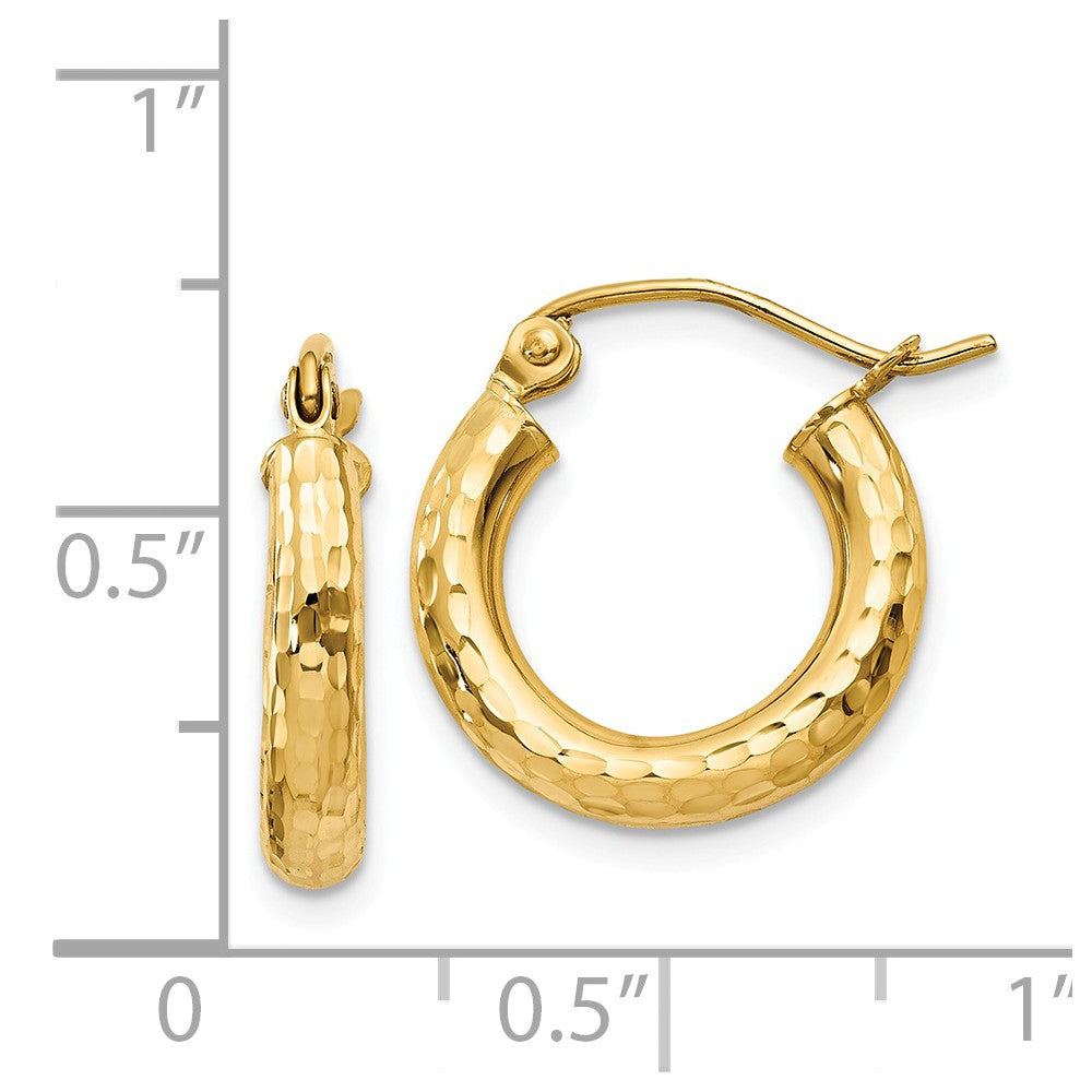 Alternate view of the 3mm, 14k Yellow Gold Diamond-cut Hoops, 15mm (9/16 Inch) by The Black Bow Jewelry Co.