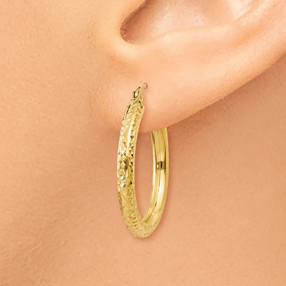 Alternate view of the 3mm, 14k Yellow Gold Diamond-cut Hoops, 25mm (1 Inch) by The Black Bow Jewelry Co.