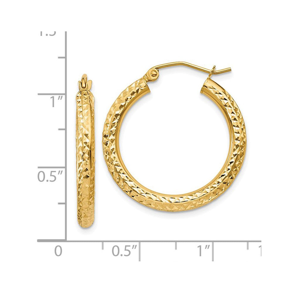 Alternate view of the 3mm, 14k Yellow Gold Diamond-cut Hoops, 25mm (1 Inch) by The Black Bow Jewelry Co.