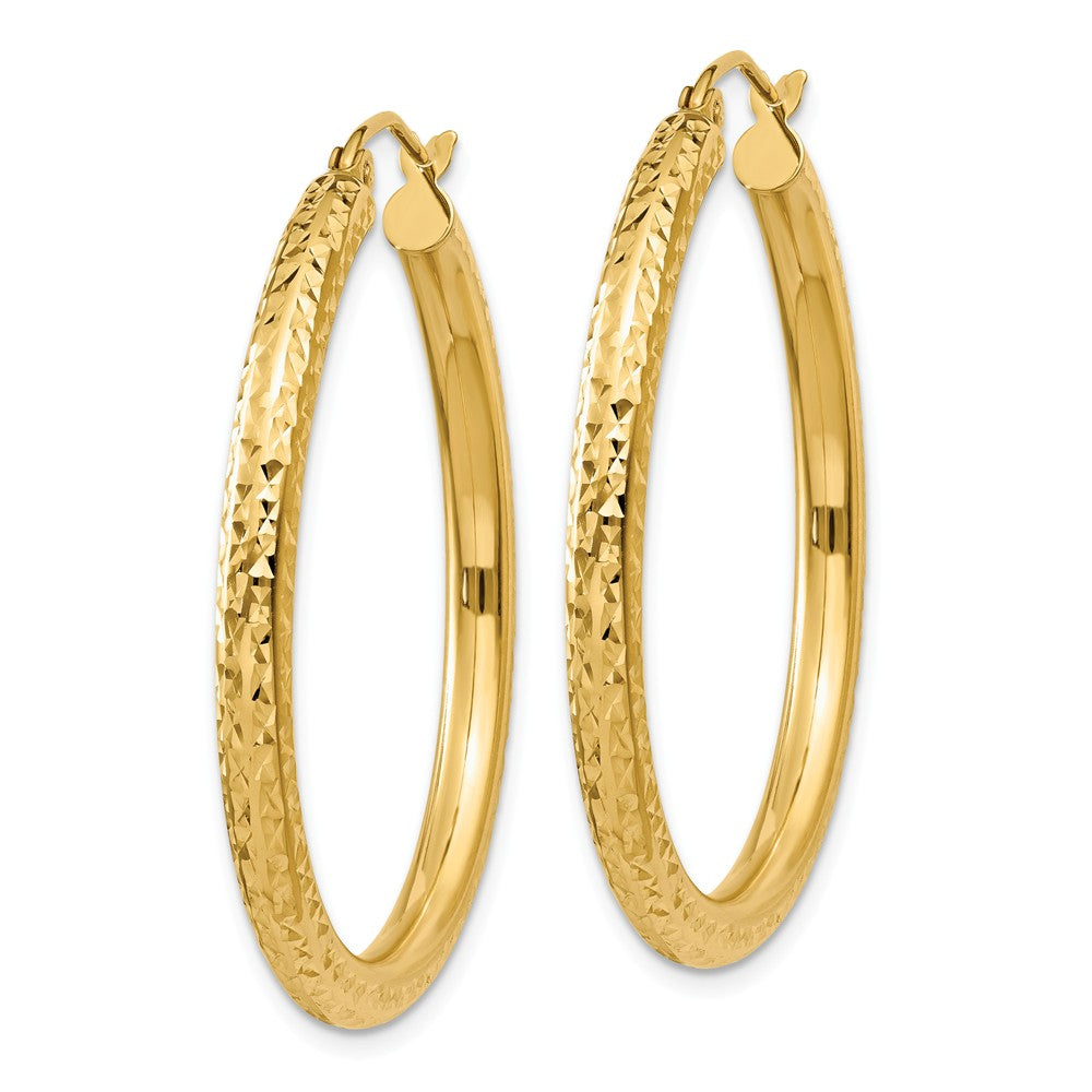 Alternate view of the 3mm, 14k Yellow Gold Diamond-cut Hoops, 35mm (1 3/8 Inch) by The Black Bow Jewelry Co.