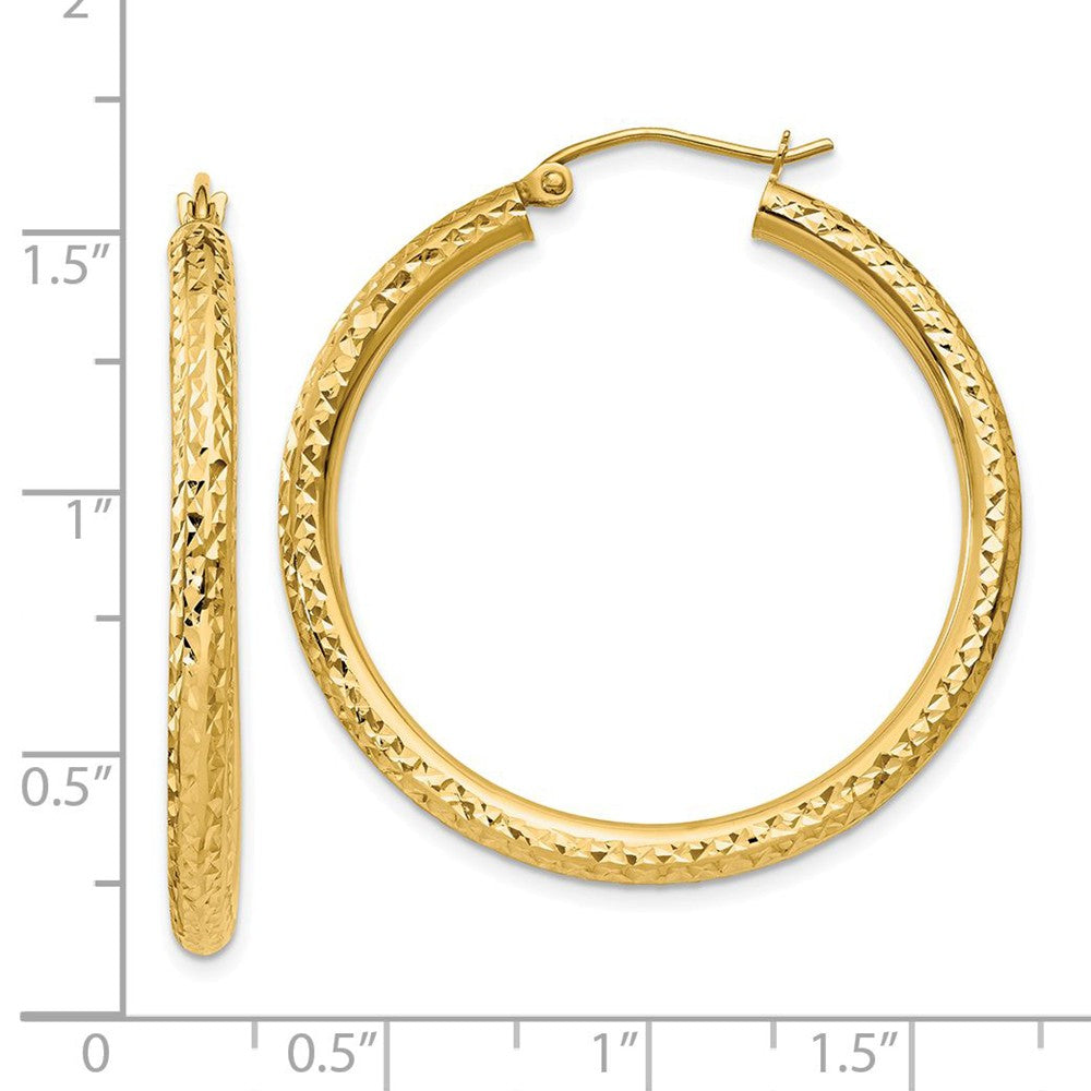 Alternate view of the 3mm, 14k Yellow Gold Diamond-cut Hoops, 35mm (1 3/8 Inch) by The Black Bow Jewelry Co.