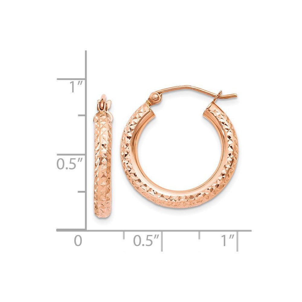 Alternate view of the 3mm, 14k Rose Gold Diamond-cut Hoops, 20mm (3/4 Inch) by The Black Bow Jewelry Co.