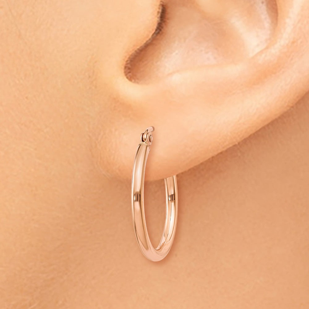 Alternate view of the 2mm, 14k Rose Gold Polished Round Hoop Earrings, 20mm (3/4 Inch) by The Black Bow Jewelry Co.