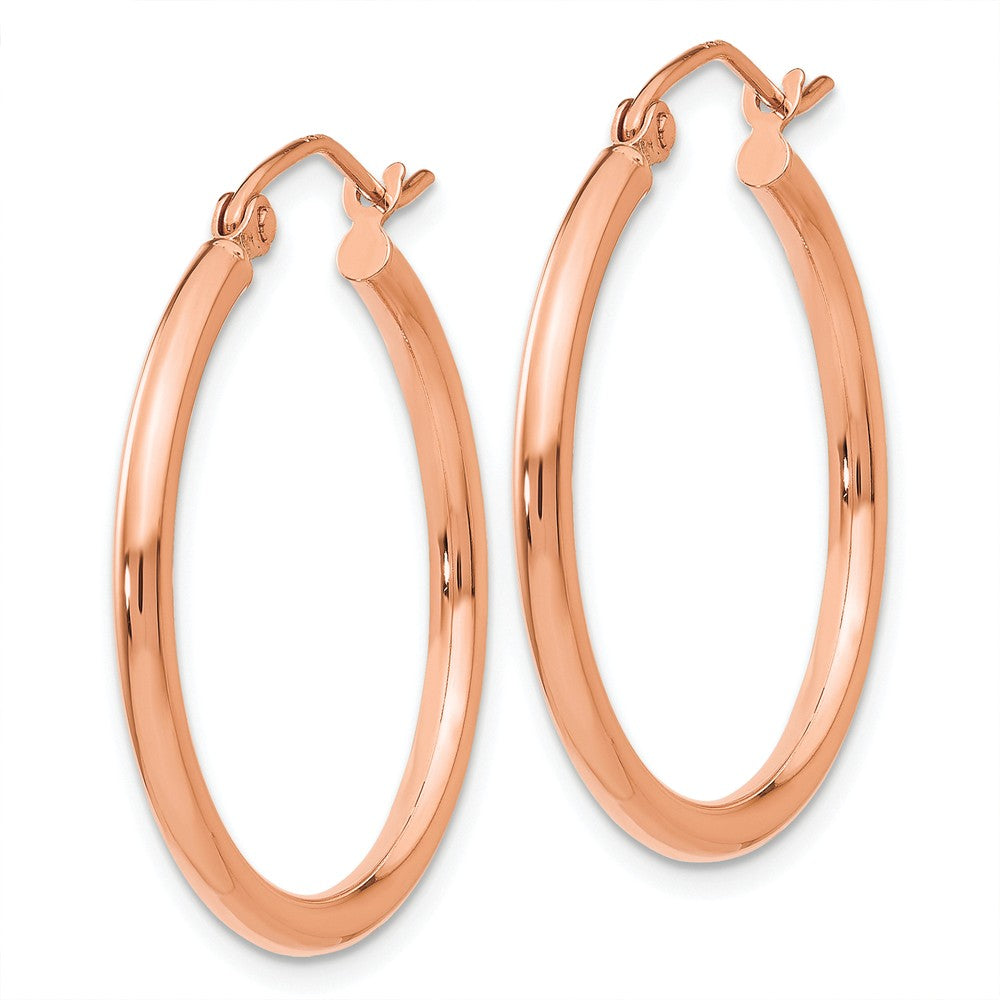 Alternate view of the 2mm, 14k Rose Gold Polished Round Hoop Earrings, 25mm (1 Inch) by The Black Bow Jewelry Co.