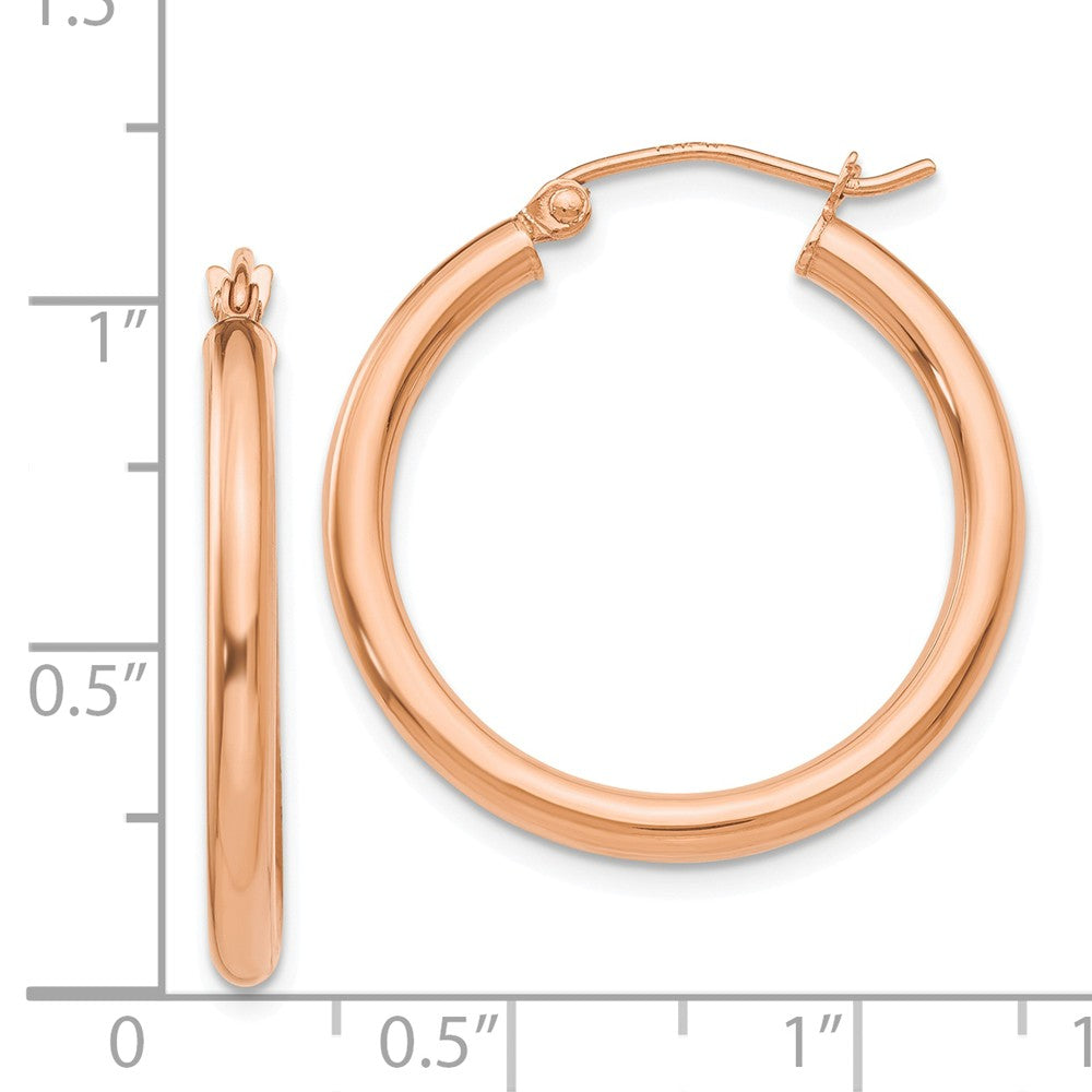 Alternate view of the 2.5mm, 14k Rose Gold Polished Round Hoop Earrings, 25mm (1 Inch) by The Black Bow Jewelry Co.