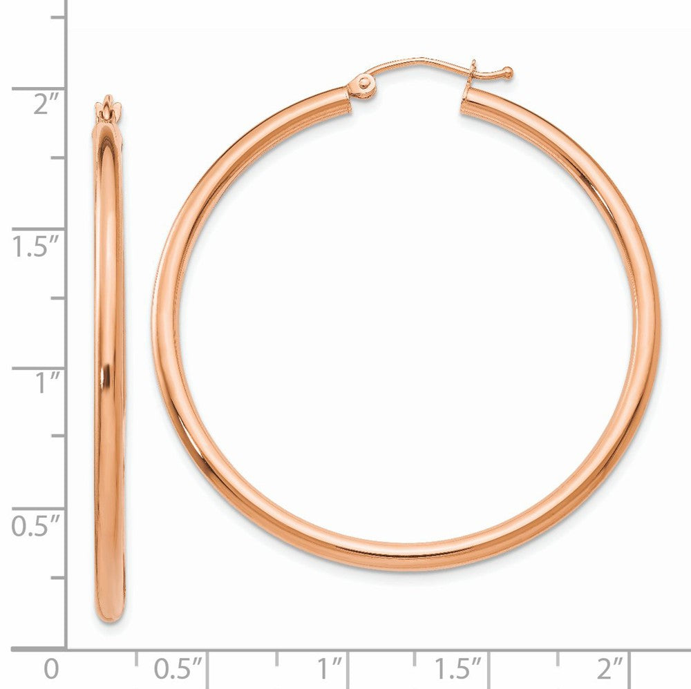 Alternate view of the 2.5mm, 14k Rose Gold Polished Round Hoop Earrings, 45mm (1 3/4 Inch) by The Black Bow Jewelry Co.