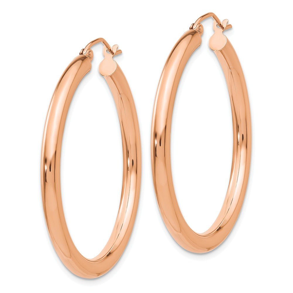 Alternate view of the 3mm, 14k Rose Gold Polished Round Hoop Earrings, 35mm (1 3/8 Inch) by The Black Bow Jewelry Co.